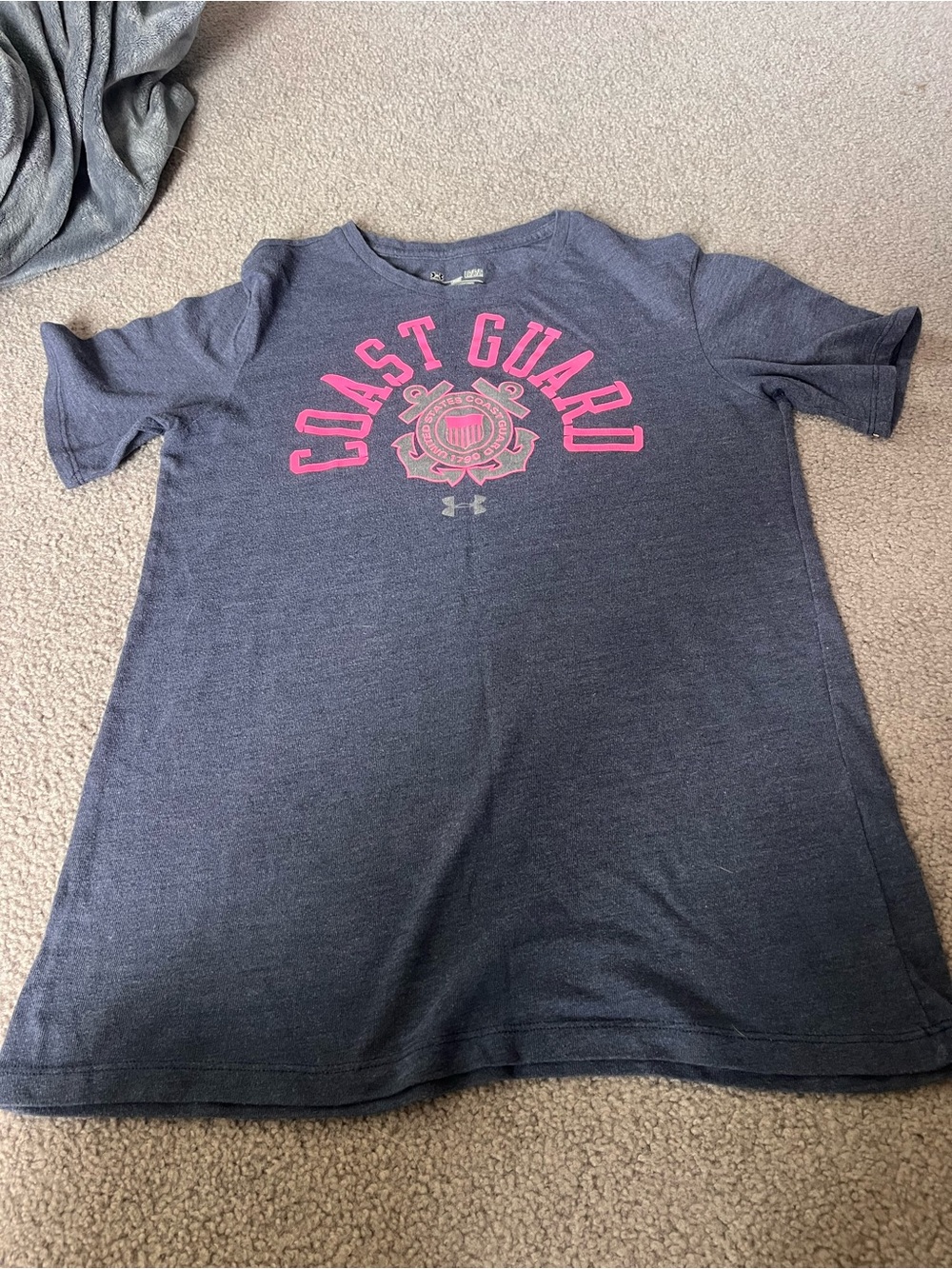 Under Armour Navy Short Sleeve Tee with Pink Coast Guard Logo